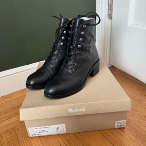 Madewell Patti Black Leather Lace Up Boot